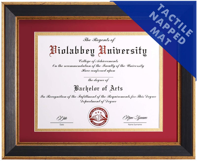 VIOLABBEY 8.5x11 Diploma Frame Black, 8.5 x 11 Certificate Frame with Mat or 11x14 College Degree Frames without Mat, Wall or Tabletop Display, Tempered glass (Red Gold Double Mat) - Image 1